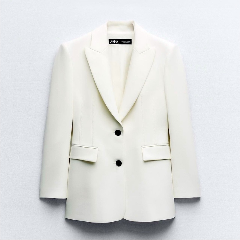 ZARA SIZE LARGE NWT FITTED SHOULDER PAD BLAZER Oyster-white - Picture 3 of 12